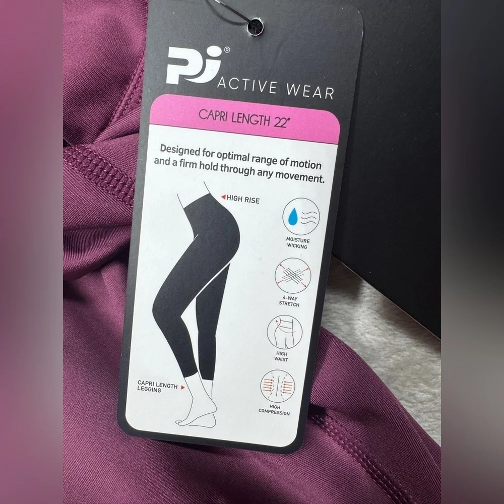 NWT PJ Parker Jeans Active Wear Vineyard Purple Capri Length Athletic Leggings S